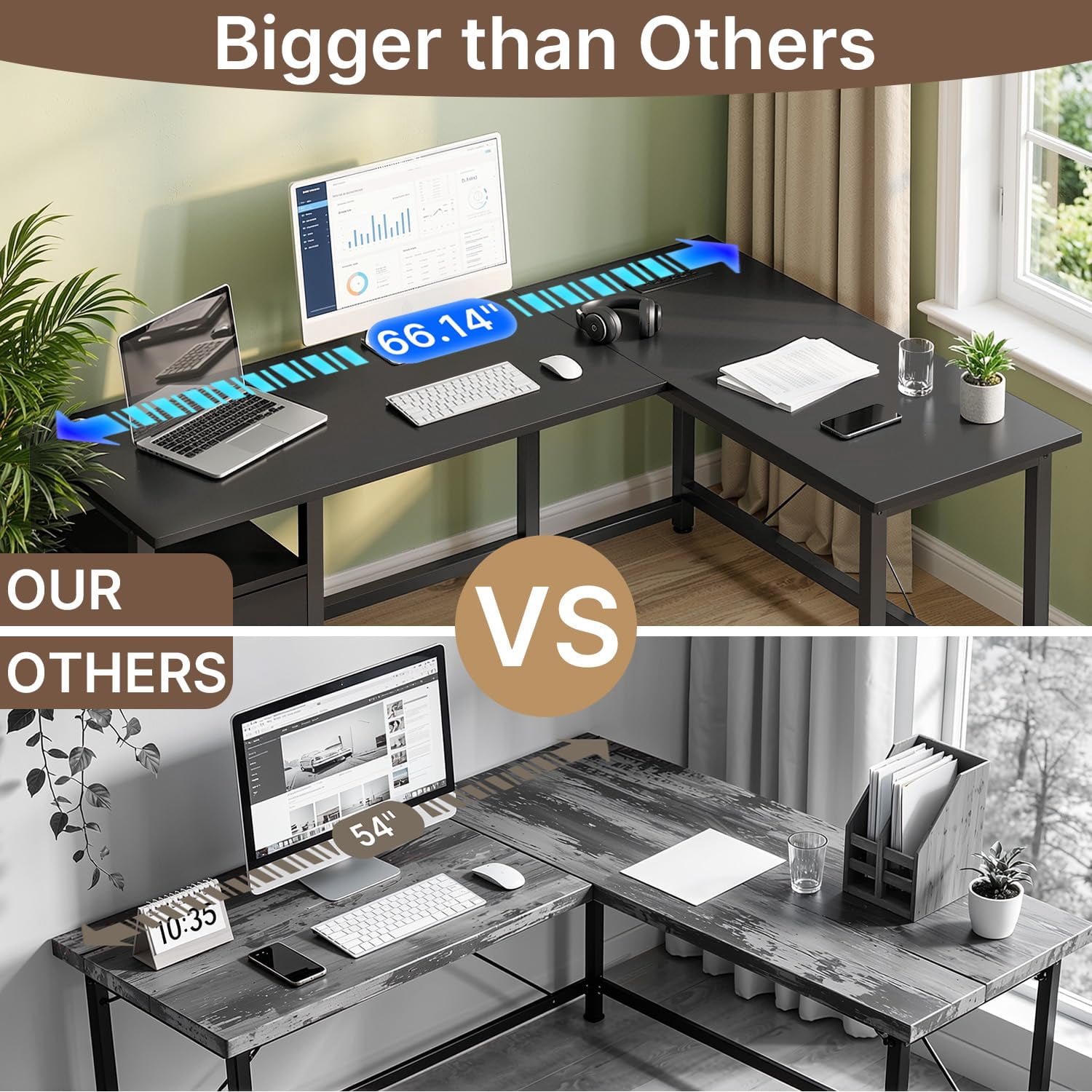 Home Office Desk, Lofka  66”Corner Desk with Power Outlets, Computer Desk with CPU Stand for Home Office Dorm, Sturdy, Black