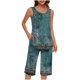 thumbnail image 2 of Conjunto de Verano para las Mujeres Casual Impreso sin Mangas Cuello Redondo Y Pantalones Recortados de Dos Piezas, 2 of 9