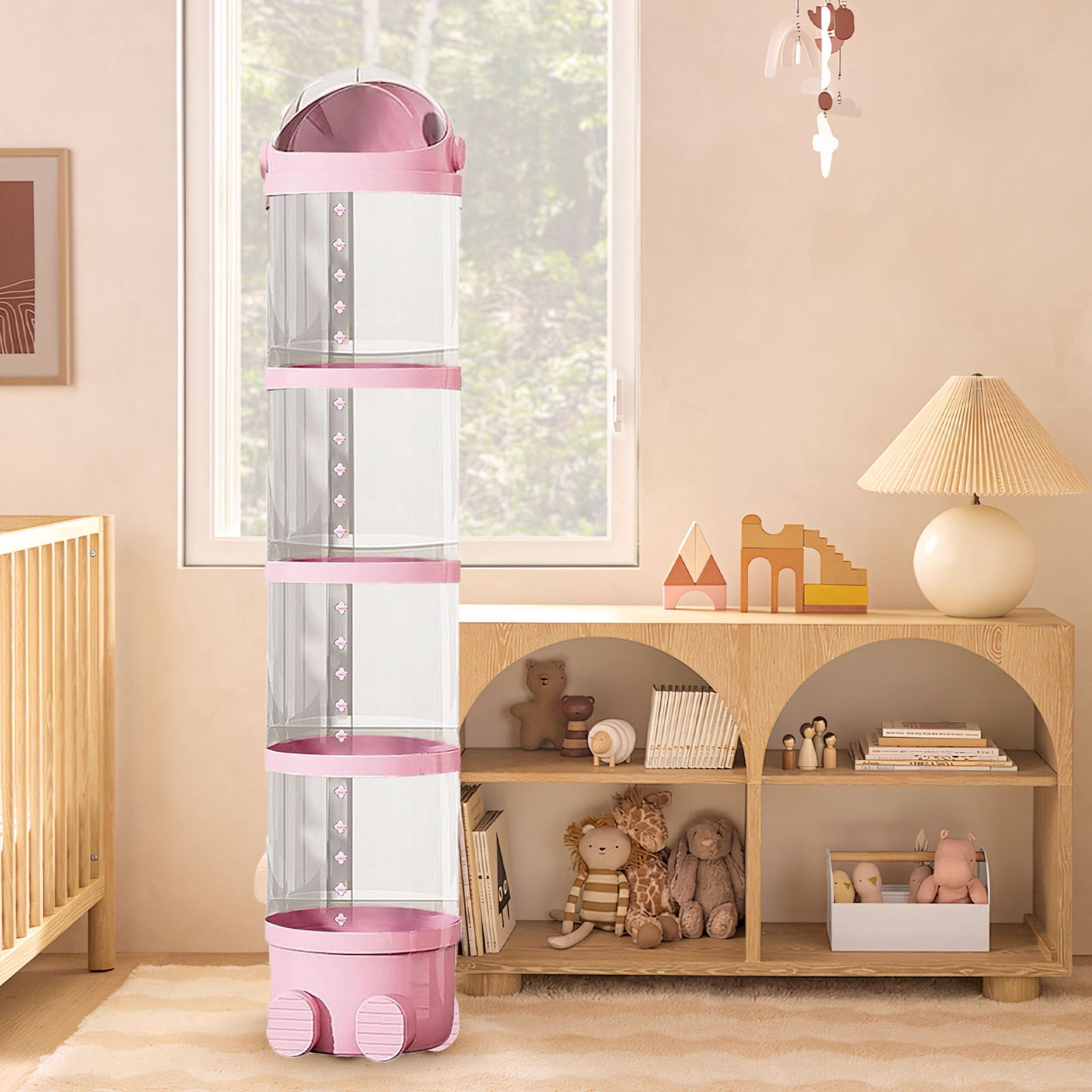 IMossad Vertical Toy Storage Tube for Stuffed Animals, Durable and Space-Saving Organizer for Kids, Transparent Design for Easy Retrieval