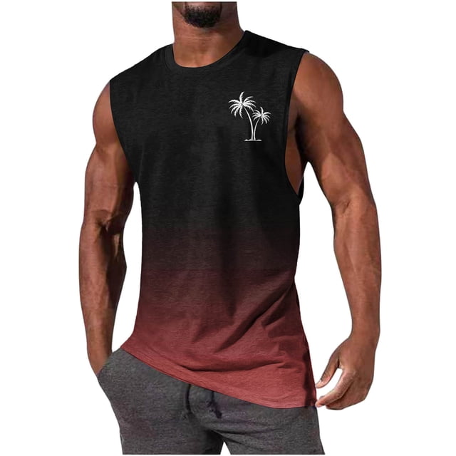Camiseta sin mangas de cuello redondo para hombre, informal, a la moda, sin mangas, con estampado degradado, blusa deportiva de poliéster con cuello redondo para hombre