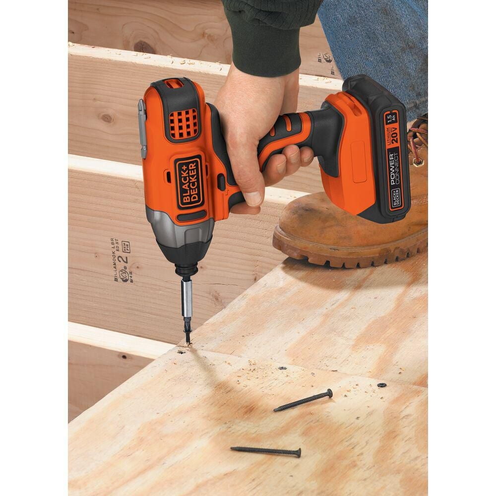 Black & Decker 20V MAX* POWERCONNECT™ 1/4 in. Cordless Impact Driver Kit, B&D 20V Impact has 1,375 in-lb. of torq
