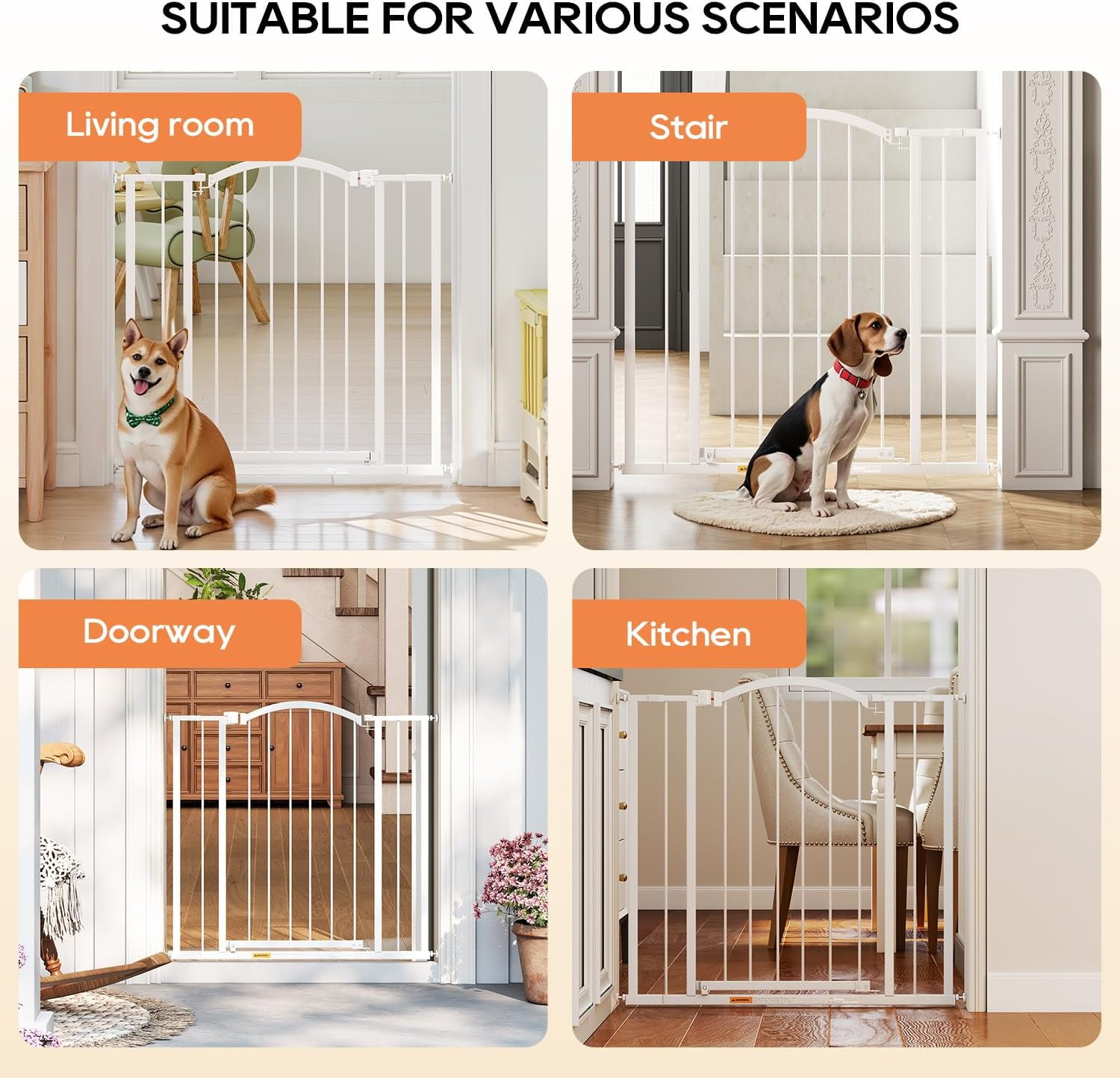 CL.HPAHKL Dog Gate for Stairs & Doorways, Metal Pet Safety Gate for Indoor Dogs Cats, Fits 28.5”-39.7” Wide Openings