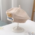 thumbnail image 1 of Gorro de punto para niños, boina de lana de oso para otoño e invierno, bonito gorro de pintor de dibujos animados de estilo occidental para niña, gorro para bebé, 1 of 5