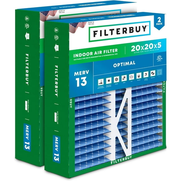 Filterbuy 20x20x5 MERV 13 Pleated HVAC AC Furnace Air Filters for Honeywell FC100A1011, Lennox X0585, and More (2-Pack)