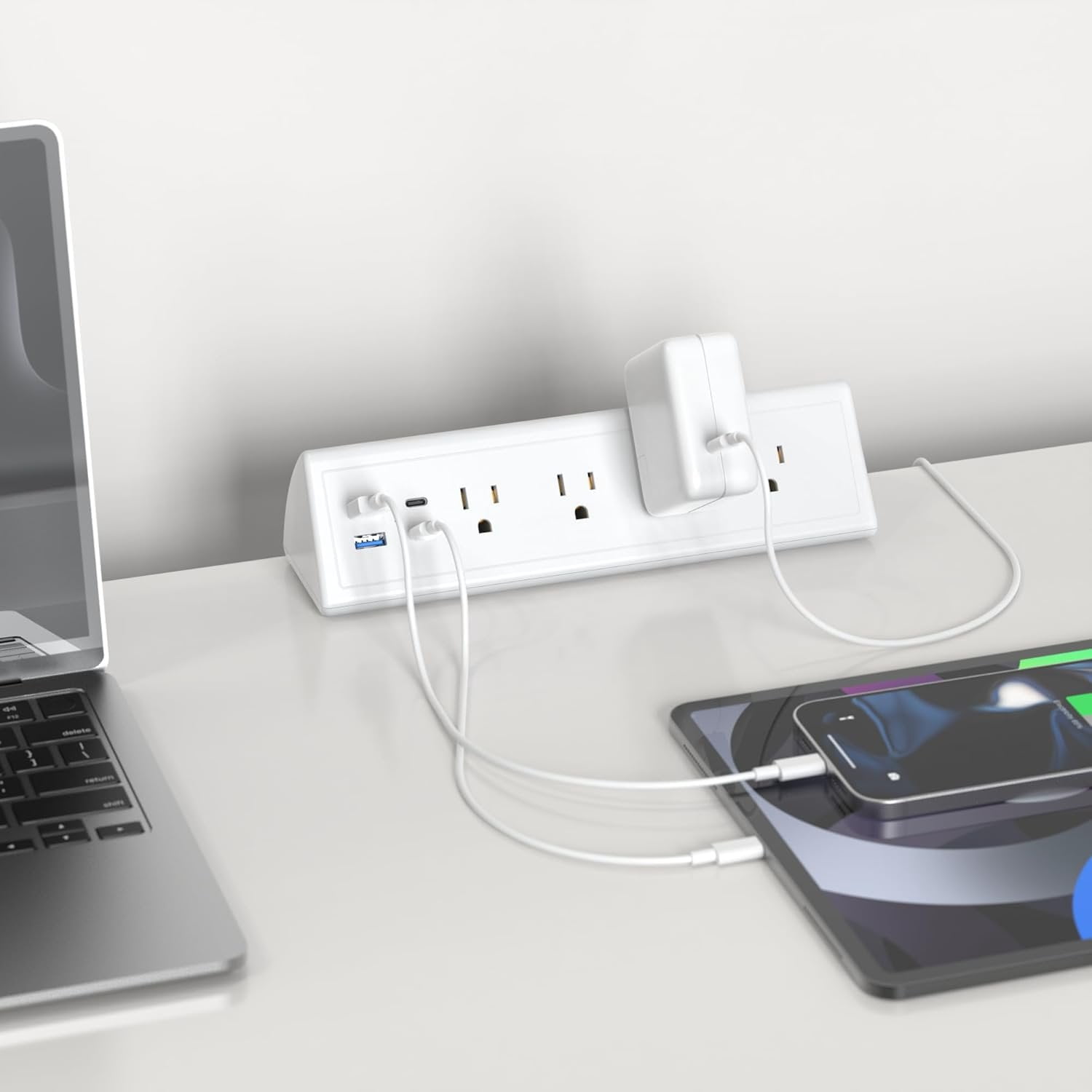 Desk Clamp Power Strip,20W   Station,Surge Protector Nightstand Edge Mount,1875W Extension Cord with Multiple Outlets,2 USB-C,2 USB-A,for  Office (White, 6 FT)