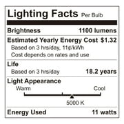 Great Value 18YR A19 LED Bulb, 11 W, 75 W Equivalent, E26 Medium Base, Dimmable, Daylight, 4-Pack