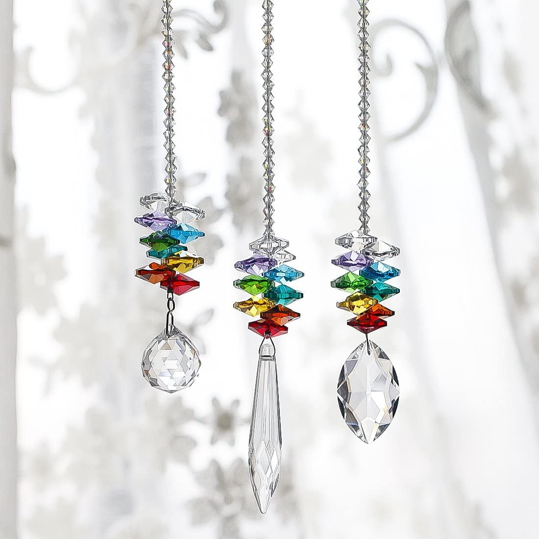 H&D HYALINE & DORA Crystal Multi-Color Crystal Ball Prism Dazzling Crystal  Ceiling Fan Pull Chains (Set of 6-20mm) 