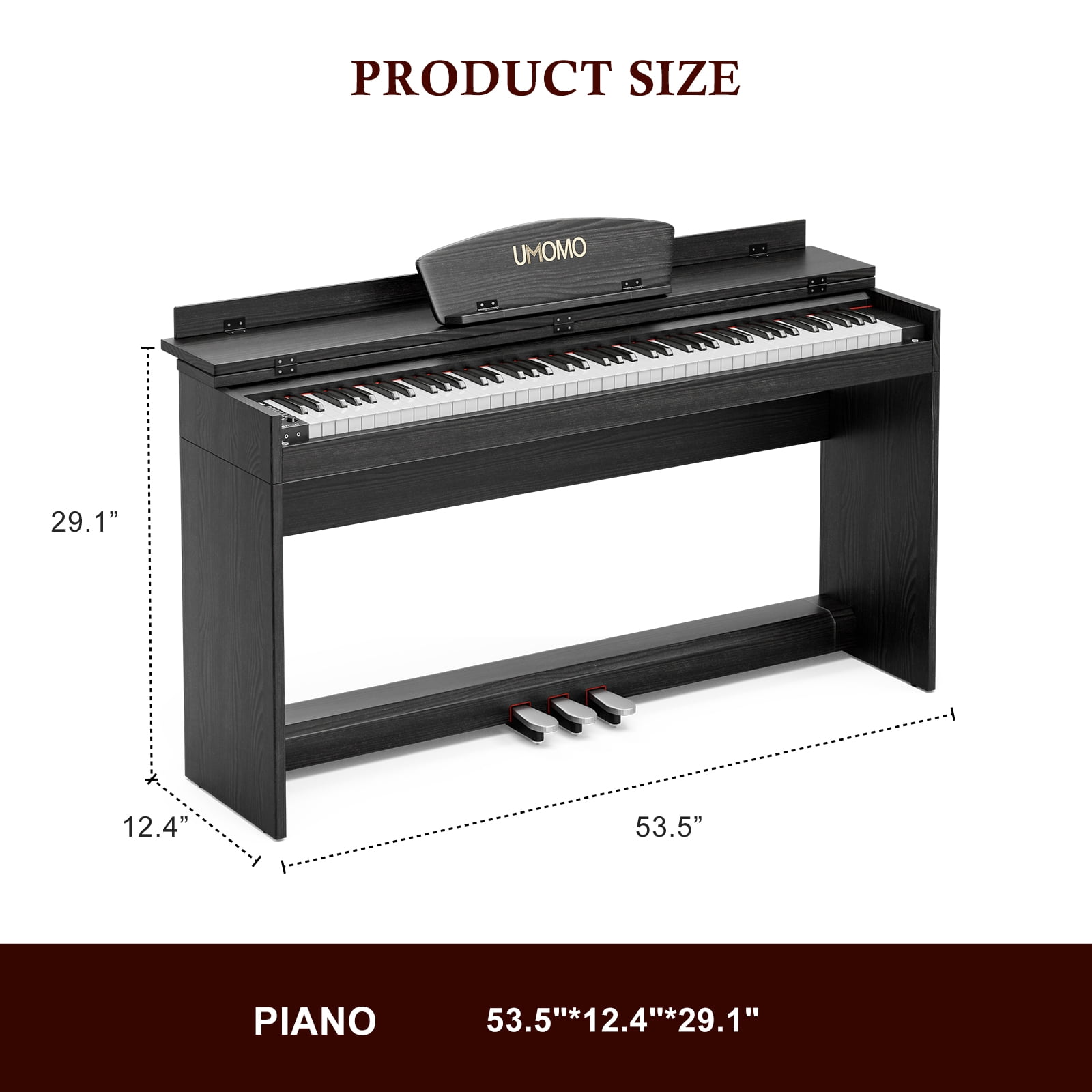 UMOMO 88 Key Digital Piano Keyboard, Full Size Electric Piano with Piano Stand, Headphone Jack, 3 Pedal, Electronic Piano for Beginner, Adults, Black