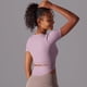 thumbnail image 4 of Camiseta de manga corta sólida para mujer, Top deportivo ajustado para correr, Fitness, Yoga, Tops cortos de entrenamiento para gimnasio, ropa activa, 4 of 5