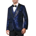 thumbnail image 4 of INSPIRE CHIC Men's Blazers Sequin Shiny Metallic Argyle Plaid Suit Jackets  2XL Blue, 4 of 5