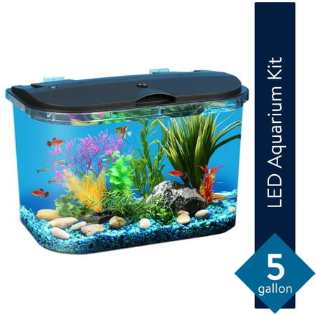 KollerCraft 5-Gallon Aquarium Kit with LED Lighting and Power Filter, Ideal for a Variety of Tropical Fish