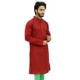 thumbnail image 3 of Atasi Men's Casual Linen Long Kurta Red Ethnic Designer Shirt Wear-X-Large, 3 of 8