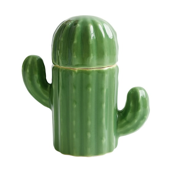Ceramic Cactus Decorative Toothpick Holder - Green Bathroom Cotton Swab Jar, Small Cactus Canister, Floss Container Cute Toothpick Floss Organizer for Kitchen Bathroom Decor(One Pcs)