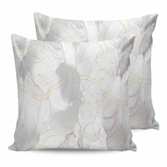 Outdoor Pillow Covers Pack of 2, Abstract Gray Marble Gold Linen Waterproof Throw Pillowcase Cushion Cases, Gradient Overlapping Decorative Pillow Cover for Couch Sofa Home Bed Patio