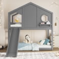 thumbnail image 4 of Bellemave Twin Over Twin Bunk Bed with Slide, Wood House-shape Floor Bunk Bed with Ladder and Storage, Space-saving Twin Loft Bed, No Box Spring Needed（Gray), 4 of 8