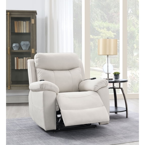 Miekor Furniture Chriki Beige Polished Microfiber Power Motion Recliner With Lift, Heating & Massage Chair 42437