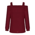 thumbnail image 5 of Lovskoo Long Sleeve Shirts for Women Cusal Round Neck Cold Shoulder Lightweight Sweatshirts Solid Color Pullover Tops Red, 5 of 8