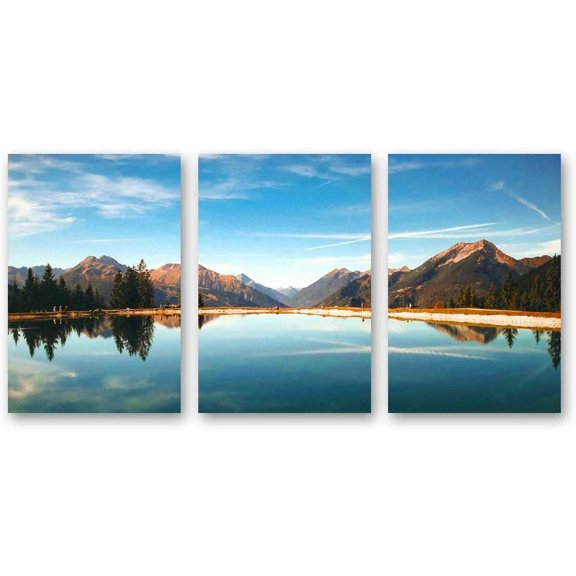 IDEA4WALL 3 Piece Landscape Canvas Wall Art Sky and Mountain Reflect on the Lake - 24"x36"x3 Panels