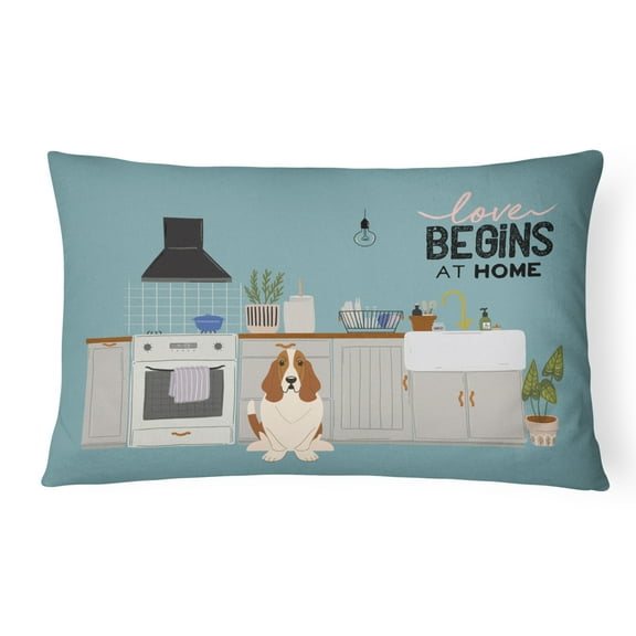 Carolines Treasures CK7725PW1216 Basset Hound Kitchen Scene Canvas Fabric Decorative Pillow 12H x16W multicolor
