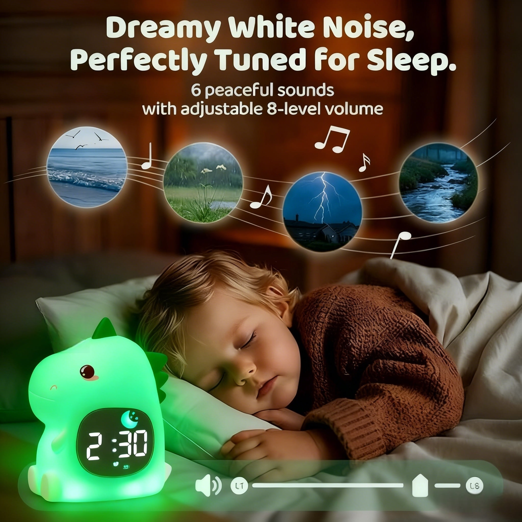 Kids Bedroom Alarm Clock, Toddler Sleep Training Clock with Soft Night Light, Rechargeable Touch Control Sleep Trainer for Boys & Girls – Ideal Birthday Gift for Kids