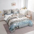 thumbnail image 3 of Manfei Western Life Tree Twin Bedding Sets 7-Piece, Blue Grey Wooden Plank Bedding Comforter Set, Mystic Damask Moom Reversible Sheet Sets, Ultra Soft Bedroom Decor, 3 of 7