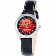 Cars Lightning McQueen Boys' Stainless Steel Watch, Black Strap