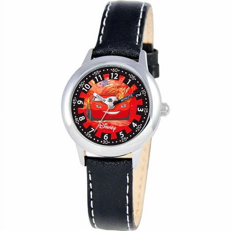 Cars Lightning McQueen Boys' Stainless Steel Watch, Black Strap