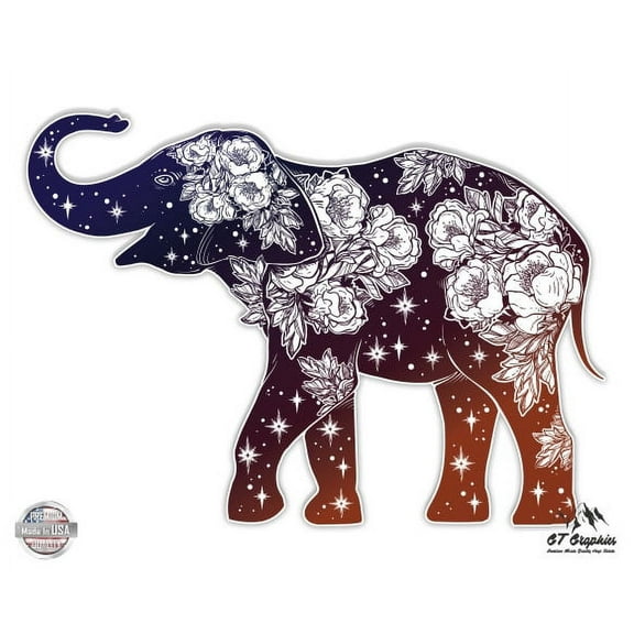 Elephant Beautiful Floral Celestial Design - 3" Vinyl Sticker - For Car Laptop I-Pad Phone Helmet Hard Hat - Waterproof Decal