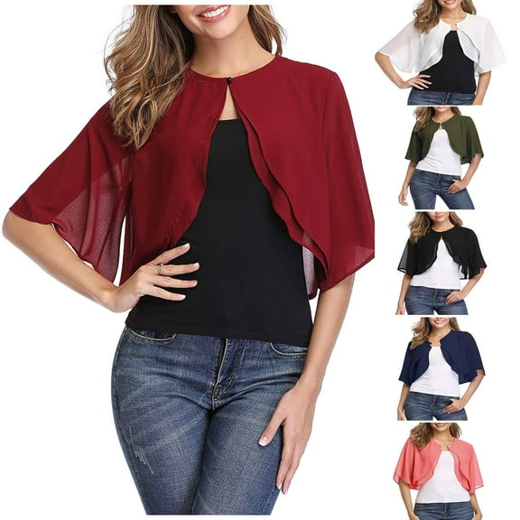 Meichang Bolero Shrug for Women Open Front Chiffon Cardigan Lightweight Cropped Cardigan Sheer Shrug for Evening Dress
