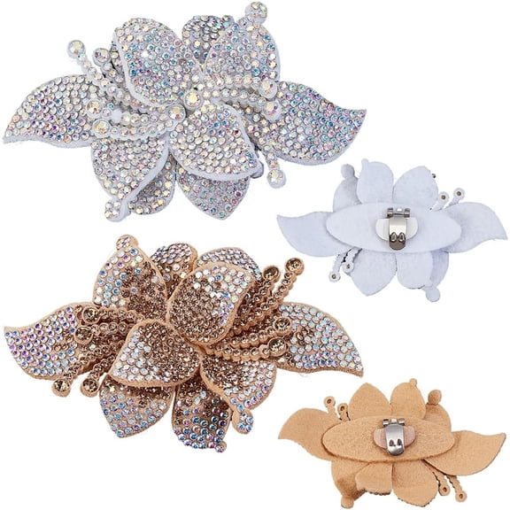 4Pcs 2 Colors Rhinestone Flower Shoe Clip Shoe Charms Buckles Detachable Gold Silver Shoes Jewelry Decoration for Women Wedding Bridal Flats Sandals Heels Casual Shoes Accessories