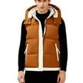thumbnail image 2 of Wrtxtat Men's Vest Full Zip Solid Color Hooded Outerwear Sleeveless Jacket with Pockets Warm Midweight Puffer Coats Big and Tall Khaki XXXXL, 2 of 9