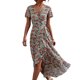 thumbnail image 1 of Vestido cruzado floral para mujer, cuello en V, cintura, cinturón, manga con volantes, dobladillo asimétrico, vestido largo de verano, azul, rosa, S, 1 of 6
