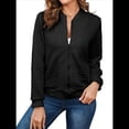 thumbnail image 3 of Chaqueta Informal Holgada de Cuadros Pequeños para Mujer, de Color Liso, Tendencia Otoñal, con Cremallera, Larga y Cuello Redondo. Negro L, 3 of 8
