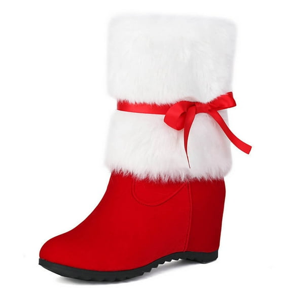 Women's Boot Furry Fluffy Short Snow Boot Mid-Calf Boots Warm Comfortable Outdoor Flat Shoes,Color:RD2,Size:7.5