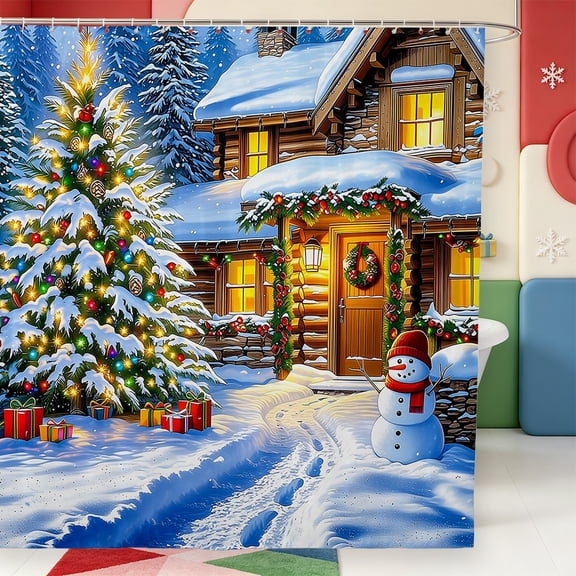 Manfei Cute Christmas Tree Shower Curtain 72Wx72L,Xmas Holiday Season Bathroom Curtain