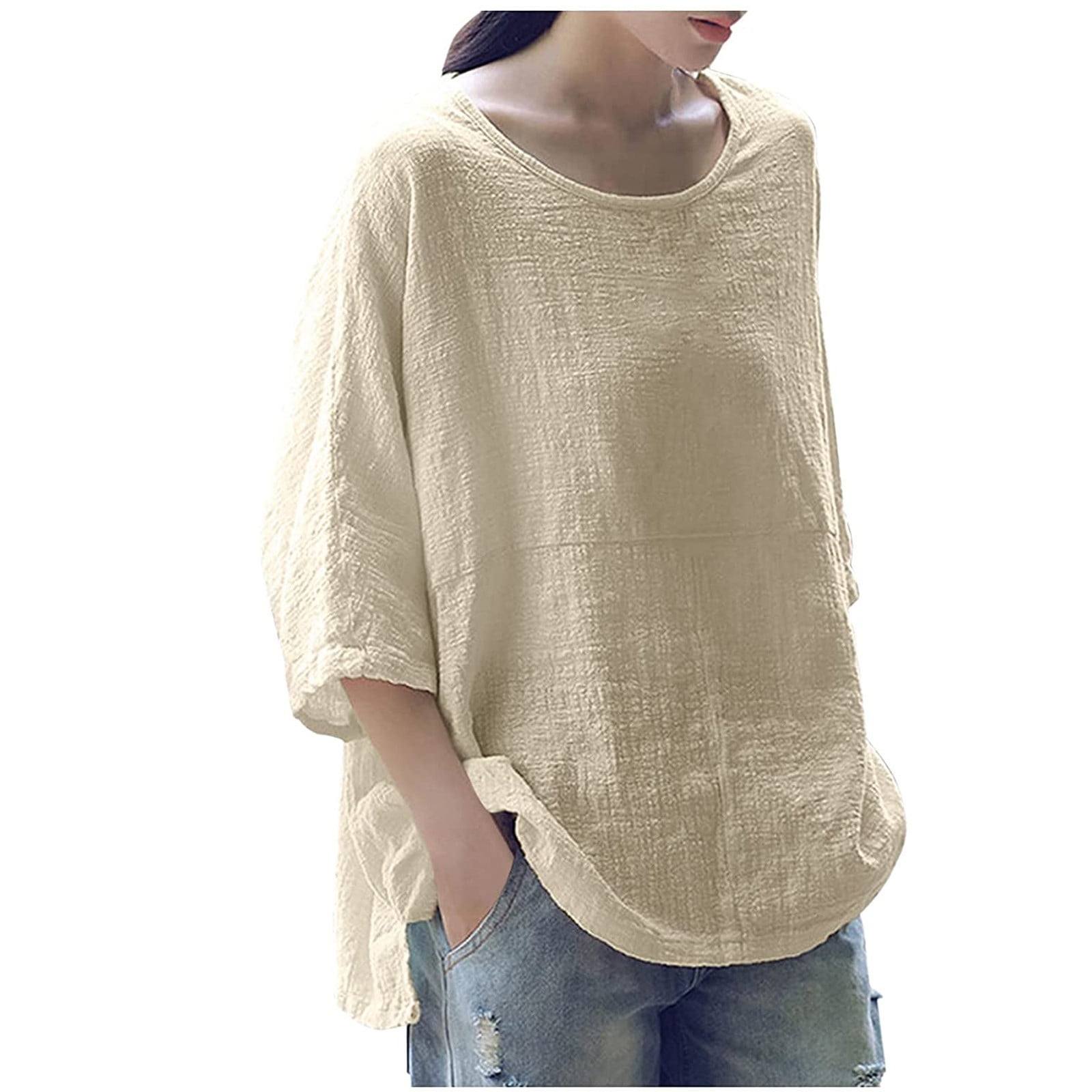 Vintage Tunic Tops July 4th 3/4 Sleeve Soft Comfortable Linen Tee Shirt Heart-Shape Casual Loose Blouse S-XXL 
