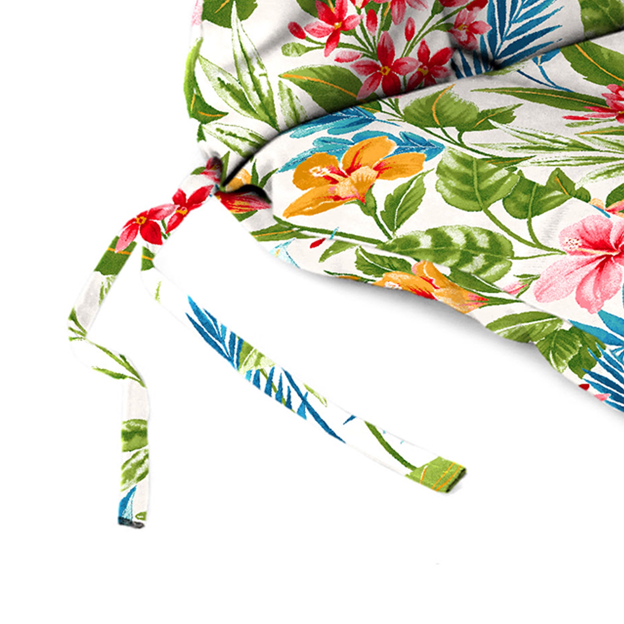 Jordan Manufacturing 38" x 21" Carena Multi White Floral Rectangular Outdoor Wrought Iron Chair Cushion with Ties and Hanger Loop (2 Pack)