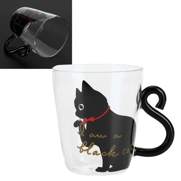 Taza de Café de 300 ml, Vidrio de Borosilicato Alto Transparente Copa de Gato Linda Con Manija y Colas Café Reutilizable Regalos de decoración de Vidrio de Agua