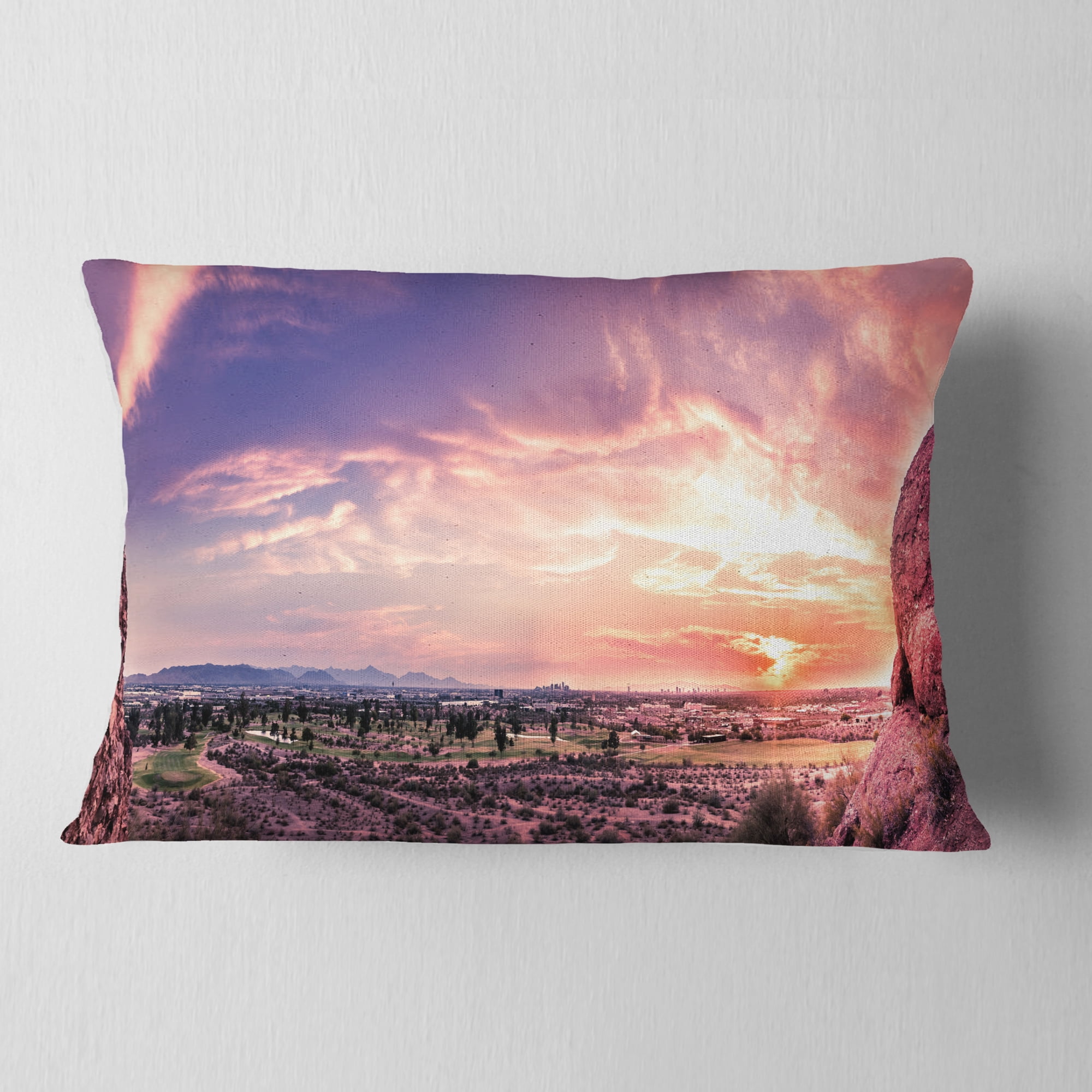 Designart Evening Red Sky over Phoenix Arizona - Landscape Printed Throw Pillow - 12x20