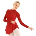 thumbnail image 2 of Aiihoo Women Floral Lace Ballet Dance Dress Fingerpoint Sleeves Figure Ice Skating Leotard Dress Red XL, 2 of 7