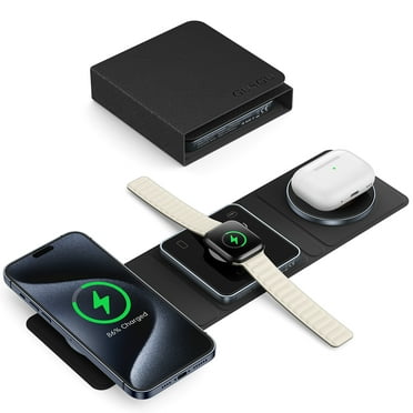 GUSGU 3 in 1 Charging Station, Leathe Surface, Magnetic Foldable 3 in 1  Wireless Charging Stand for iPhone 15/14/13/12, Apple Watch S1-8/Ultra, AirPods