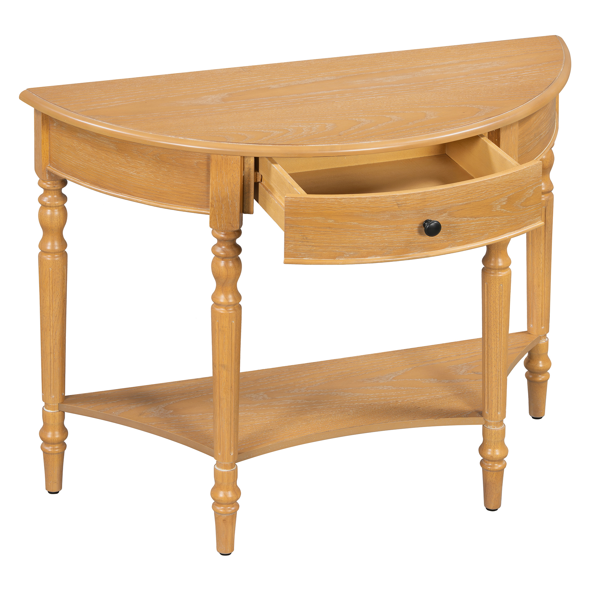 Euroco Farmhouse Half Moon Console Table, Narrow Sofa Table with Storage Shelf & 1 Drawer ,Wood Entryway Table Accent Table for Living Room, Hallway and Foyer,Natural