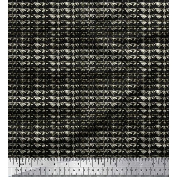 Soimoi Black Cotton Duck Fabric Brush Stroke & Dots Abstract Print Fabric by Yard 42 Inch Wide