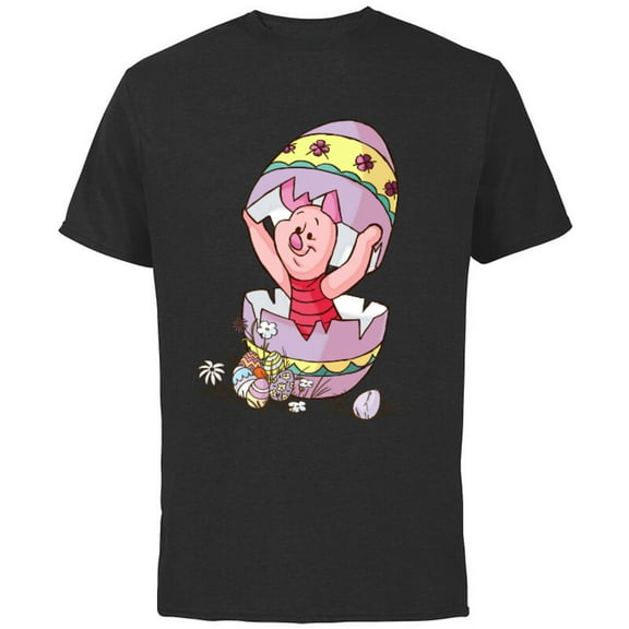 Disney Winnie the Pooh Piglet Easter Egg - Short Sleeve Cotton T-Shirt for Adults - Customized-Black
