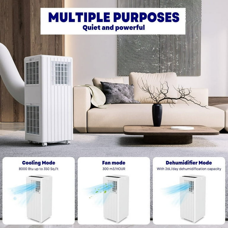 8,000BTU Portable Air Conditioner, 3-in-1 Quiet AC Unit,Up To 350 Sq. Ft - White
