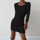 thumbnail image 2 of Gibobby Vestido de punto para mujer Vestido de suéter de punto de cuello cuadrado de cadera de paquete delgado de manga larga sexy para mujer(Negro,M), 2 of 5