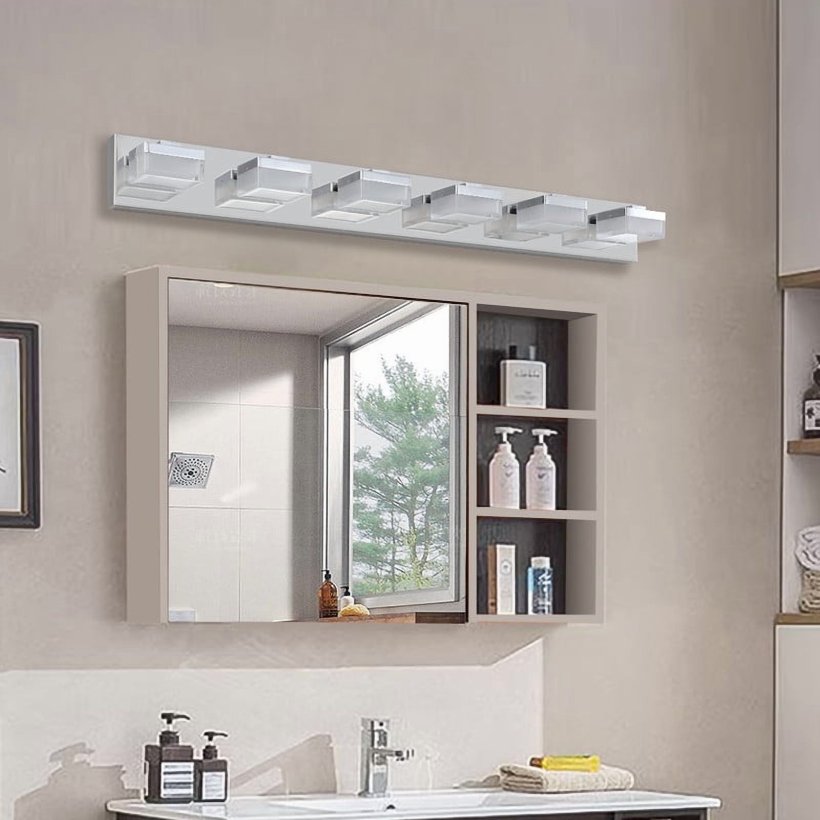 Modern 6-Light Chrome LED Vanity Light with Acrylic Shades, Bathroom Wall Fixture Over Mirror for Makeup Table, Energy Efficient, Sleek Design, Easy to Install
