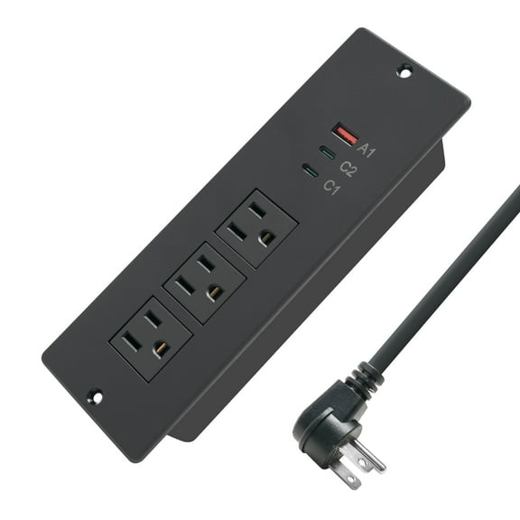 45W Recessed Power Strip USB C for Laptop,Flush Mount Desk Power Outlets 3 AC Outlets 3 USB Ports Flat Plug Extension Cord Built in Sofa Table Cabinet Nightstand Couch