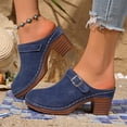 thumbnail image 5 of Blue Women Slide Slippers With Closed Toe And Block Heel For Spring Summer Casual Outdoor Comfortable Slip On, 5 of 9
