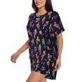 thumbnail image 2 of Fotbe Colorful Birds Print Pajama Set for Women 2 Piece Loungewear Short Sleeve Tops and Shorts Set Soft Sleepwear-Medium, 2 of 7
